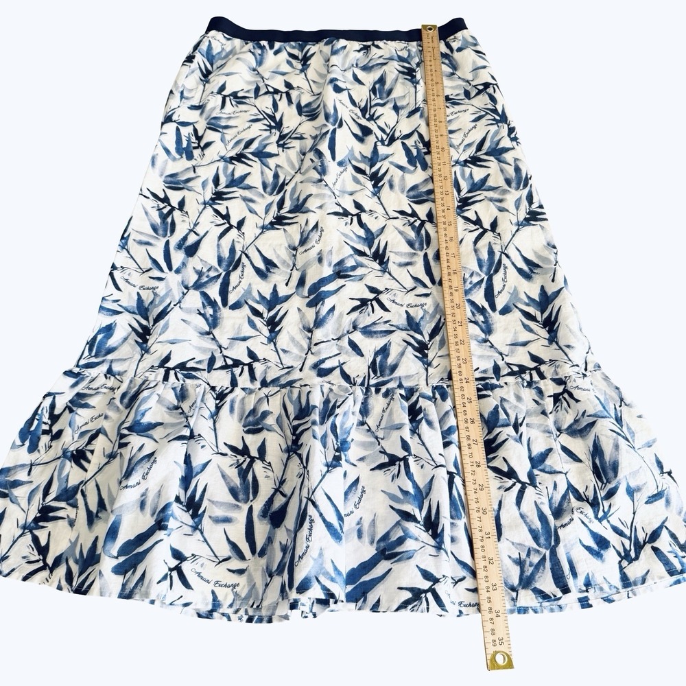 Armani‎ Exchange Botanical Maxi Skirt Sz 12 Blue White Lined Preppy Quiet Luxury - Picture 9 of 9